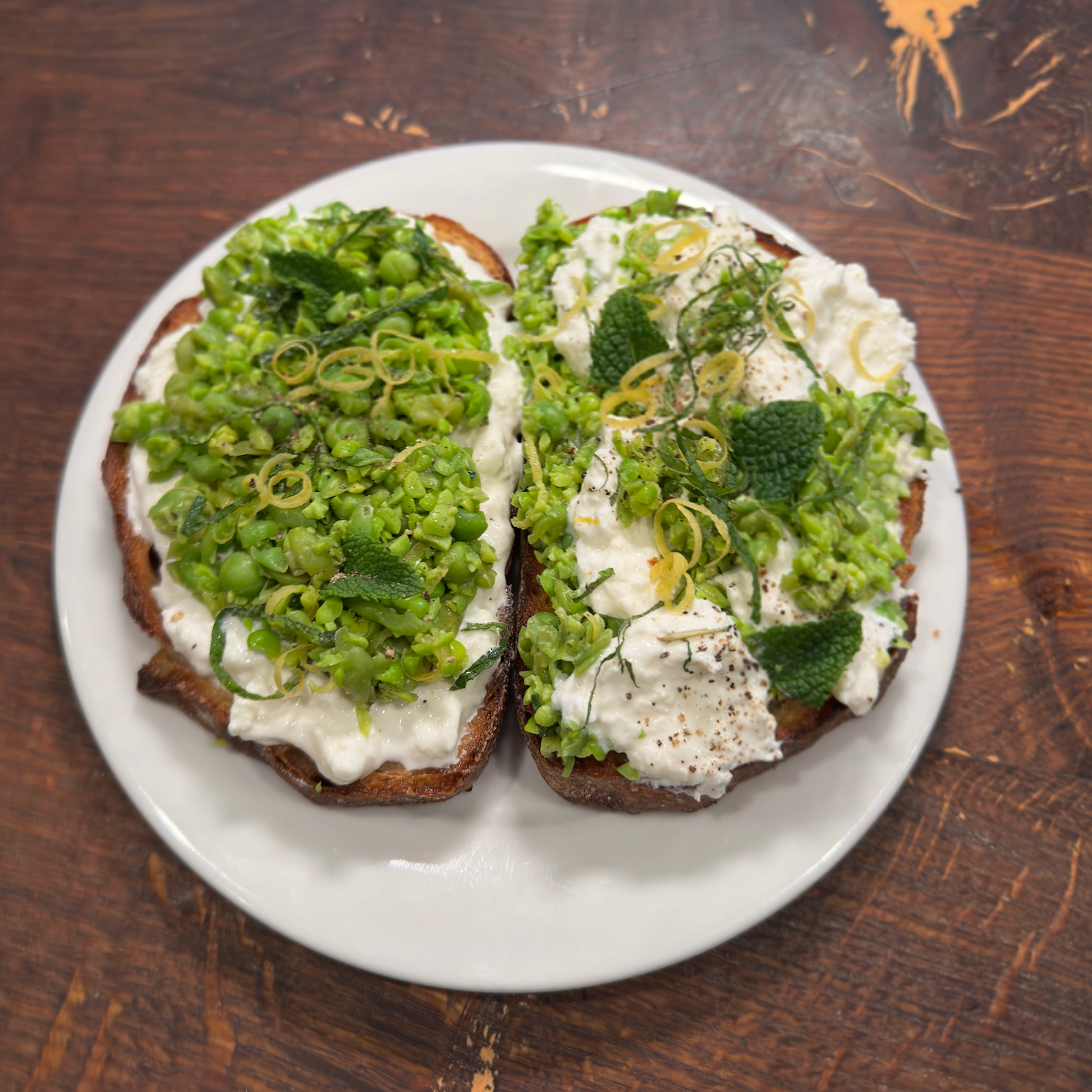 Pea, Mint and Buratta Toast