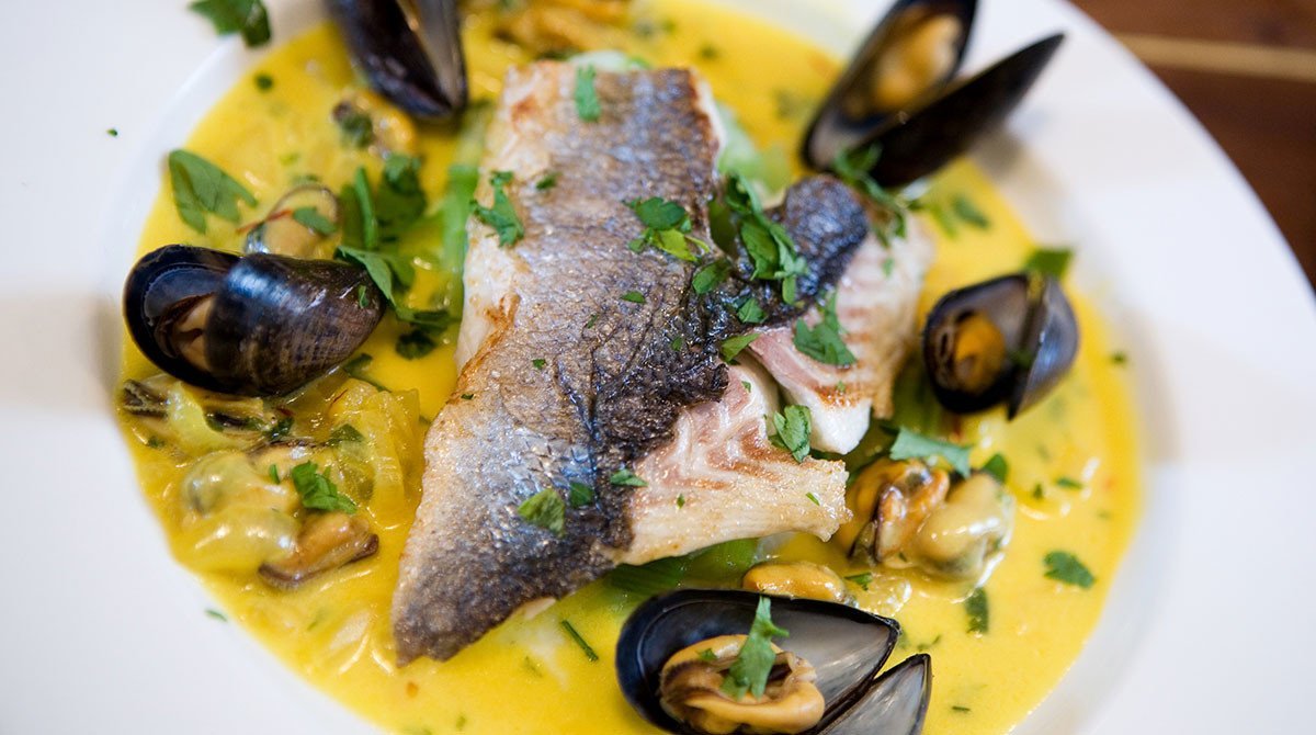 A seafood dish prepared during our Spanish cooking course.