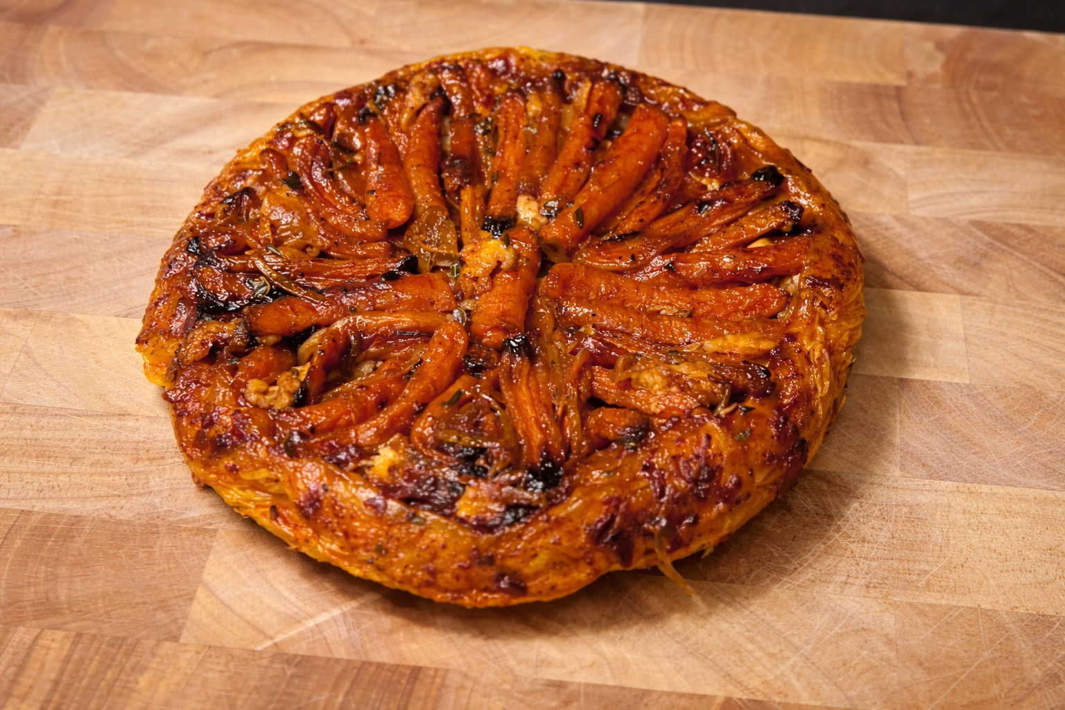 Carrots, Goats Cheese and Rose Harissa Tarte Tatin