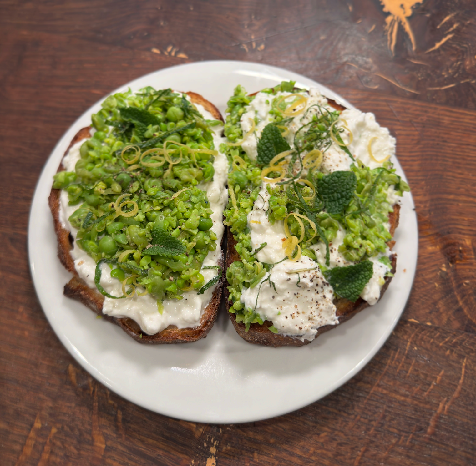 Pea, Mint and Buratta Toast